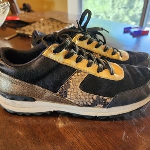 Sam Edelman Womens Dax Sneakers Calf Hair Gold Snakeskin Size 10.5M